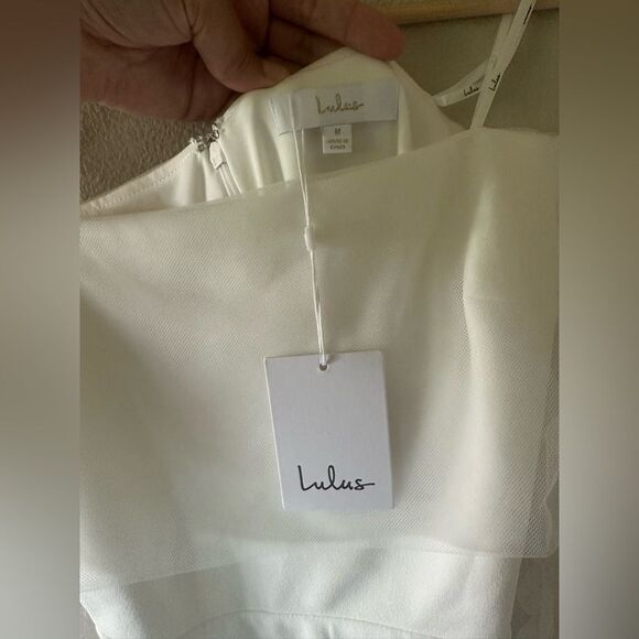 NWT Lulus Beautifully Beloved White Mesh Off-the-Shoulder Maxi Wedding Dress M - Picture 9 of 10